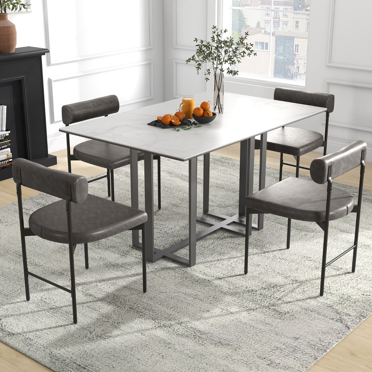 Juego de 2 Sillas de Comedor Silla Lateral de Cocina con Respaldo Curvado y Acolchado Asiento en Forma de U Patas de Metal sin Brazos Gris