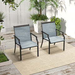 Juego de 2 Sillas de Comedor para Patio Porche con Asiento Transpirable Estructura de Metal Respaldo Alto y Apoyabrazos Ergonómicos Azul
