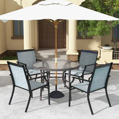 Juego de 2 Sillas de Comedor para Patio Porche con Asiento Transpirable Estructura de Metal Respaldo Alto y Apoyabrazos Ergonómicos Azul
