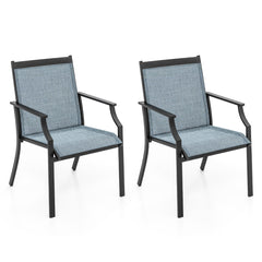 Juego de 2 Sillas de Comedor para Patio Porche con Asiento Transpirable Estructura de Metal Respaldo Alto y Apoyabrazos Ergonómicos Azul