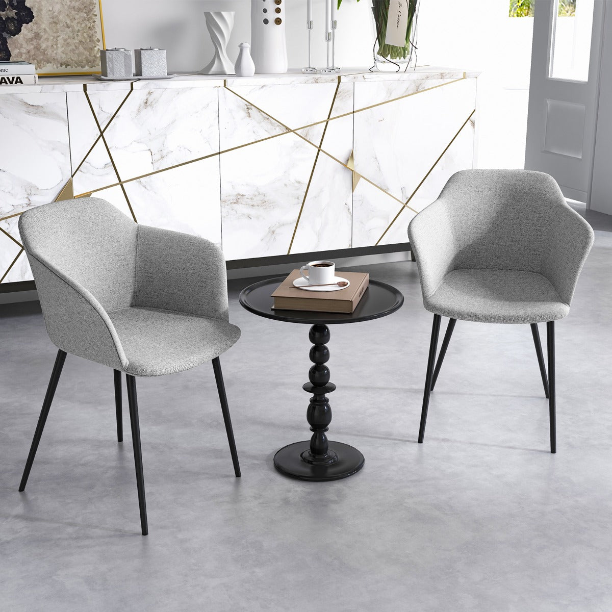 Juego de 2 Sillas de Comedor Tapizadas con Respaldo Ergonómico Reposabrazos Anchos 60 x 53 x 82,5 cm-Gris claro