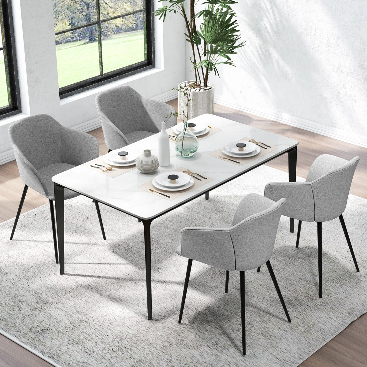 Juego de 2 Sillas de Comedor Tapizadas con Respaldo Ergonómico Reposabrazos Anchos 60 x 53 x 82,5 cm-Gris claro