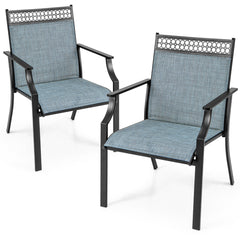 Juego de 2 Sillas de Jardín Textilene Marco de Metal con Respaldo Alto y Reposabrazos Tela de Secado Rápido Carga 150kg 66x61x90cm Azul