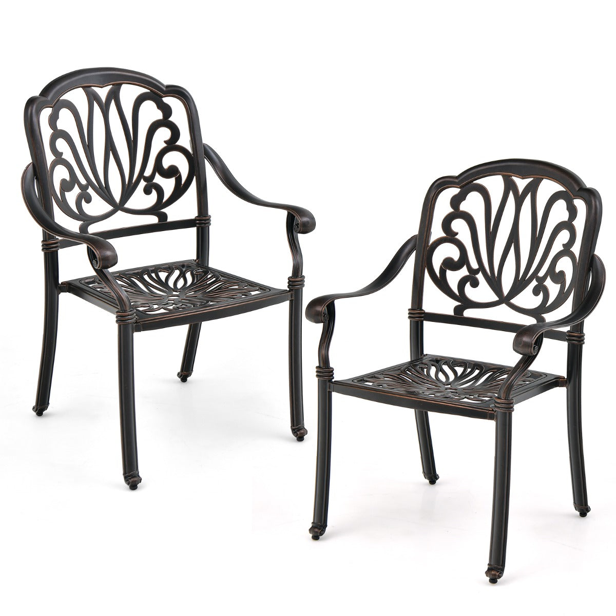 Juego de 2 Sillas de Patio Apilables de Aluminio Fundido con Apoyabrazos para Exterior 66 x 62 x 93 cm Bronce