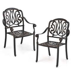 Juego de 2 Sillas de Patio Apilables de Aluminio Fundido con Apoyabrazos para Exterior 66 x 62 x 93 cm Bronce