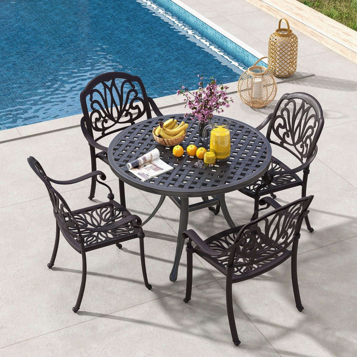 Juego de 2 Sillas de Patio Apilables de Aluminio Fundido con Apoyabrazos para Exterior 66 x 62 x 93 cm Bronce