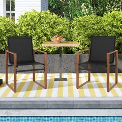 Juego de 2 Sillas de Comedor de Patio con Respaldo y Asiento Transpirable Reposabrazos Estructura Metálica Silla de Tela para Jardín Negro