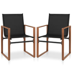 Juego de 2 Sillas de Comedor de Patio con Respaldo y Asiento Transpirable Reposabrazos Estructura Metálica Silla de Tela para Jardín Negro