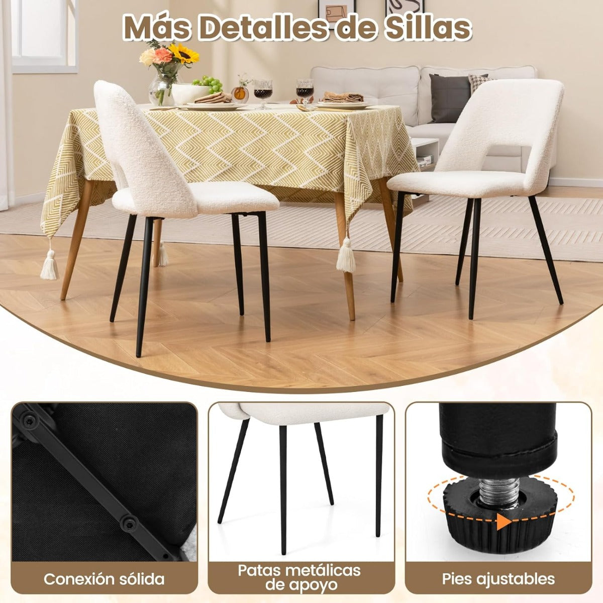 Juego de 2 Sillas Tapizada de Bar para Cocina con Altura de Mostrador de 2 Piezas Patas de Metal Respaldo Hueco 48,5 x 57 x 85 cm Beige