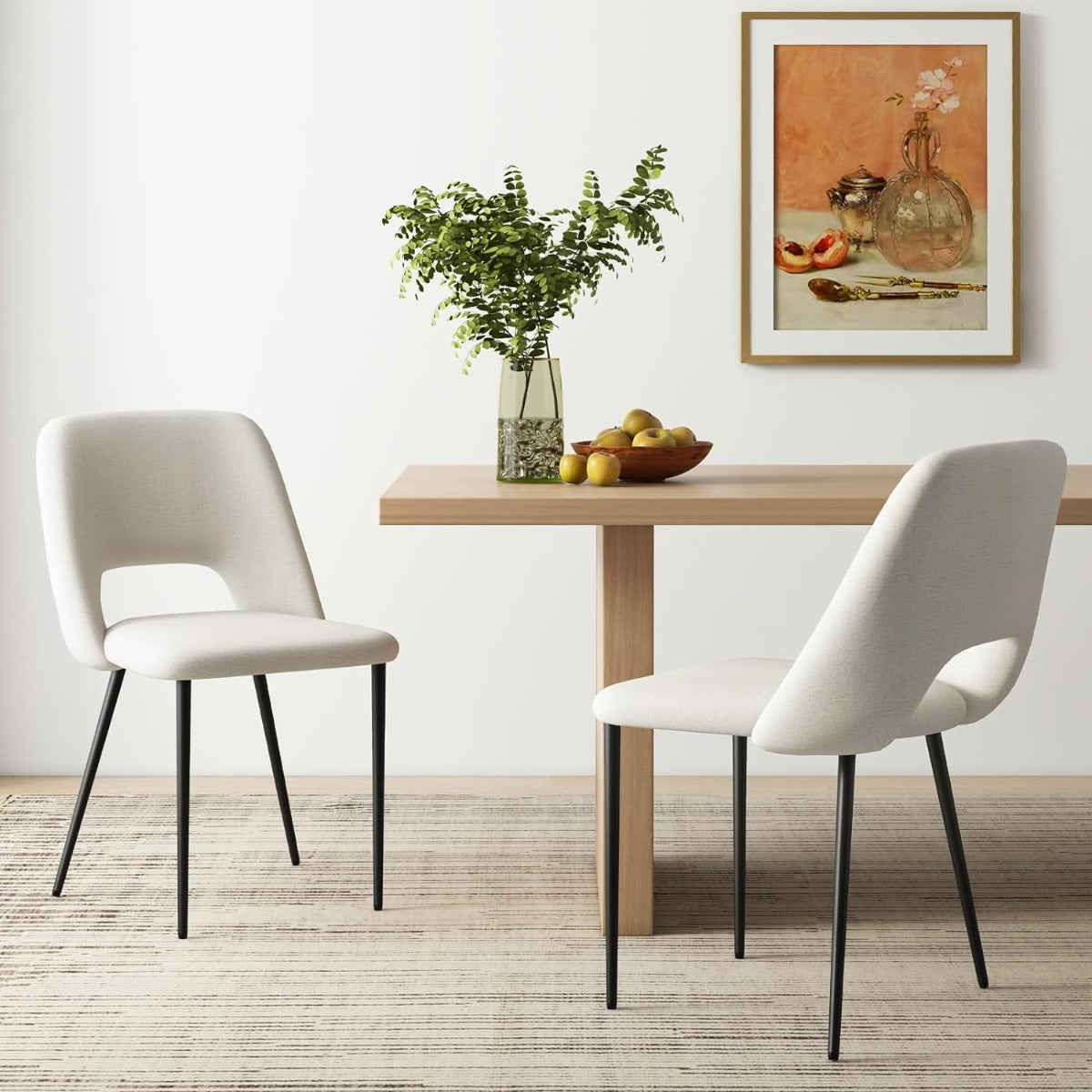 Juego de 2 Sillas Tapizada de Bar para Cocina con Altura de Mostrador de 2 Piezas Patas de Metal Respaldo Hueco 48,5 x 57 x 85 cm Beige