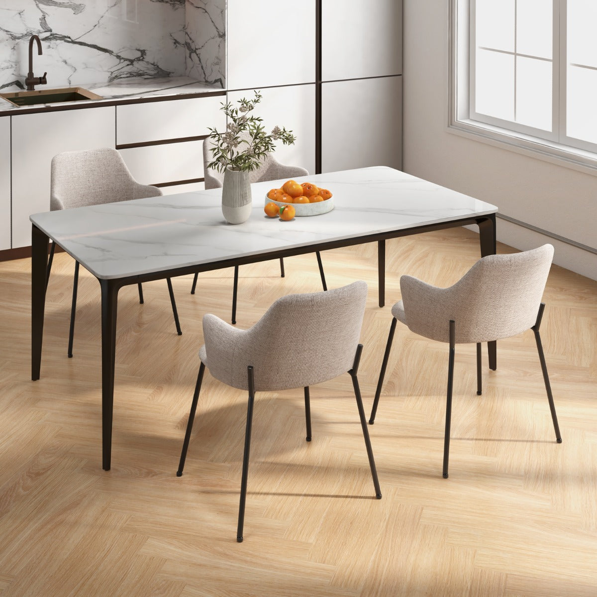 Juego de 2 Sillas de Comedor con Respaldo Curvo Reposabrazos Anchos Estructura Duradera y Almohadillas Ajustables Carga 150 kg Beige