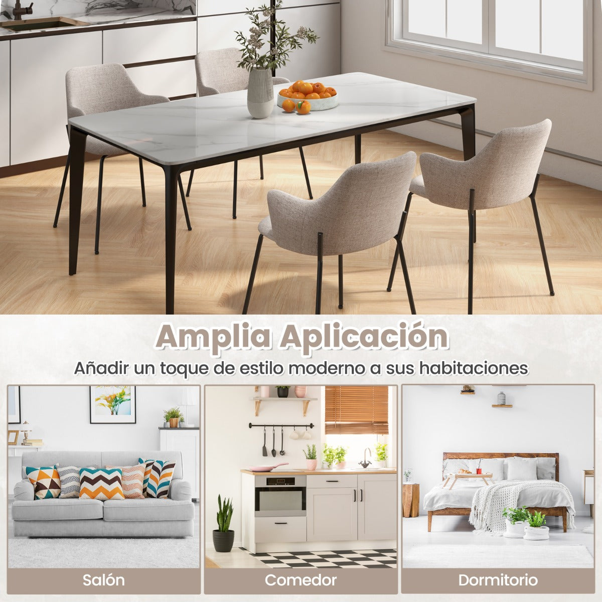 Juego de 2 Sillas de Comedor con Respaldo Curvo Reposabrazos Anchos Estructura Duradera y Almohadillas Ajustables Carga 150 kg Beige