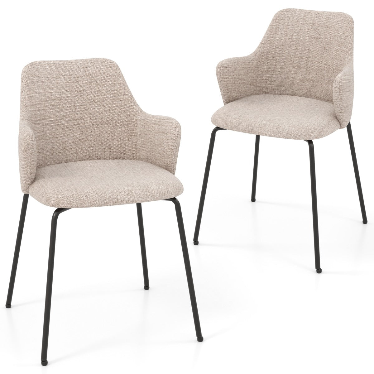 Juego de 2 Sillas de Comedor con Respaldo Curvo Reposabrazos Anchos Estructura Duradera y Almohadillas Ajustables Carga 150 kg Beige