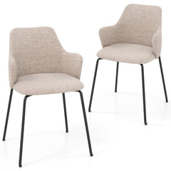 Juego de 2 Sillas de Comedor con Respaldo Curvo Reposabrazos Anchos Estructura Duradera y Almohadillas Ajustables Carga 150 kg Beige