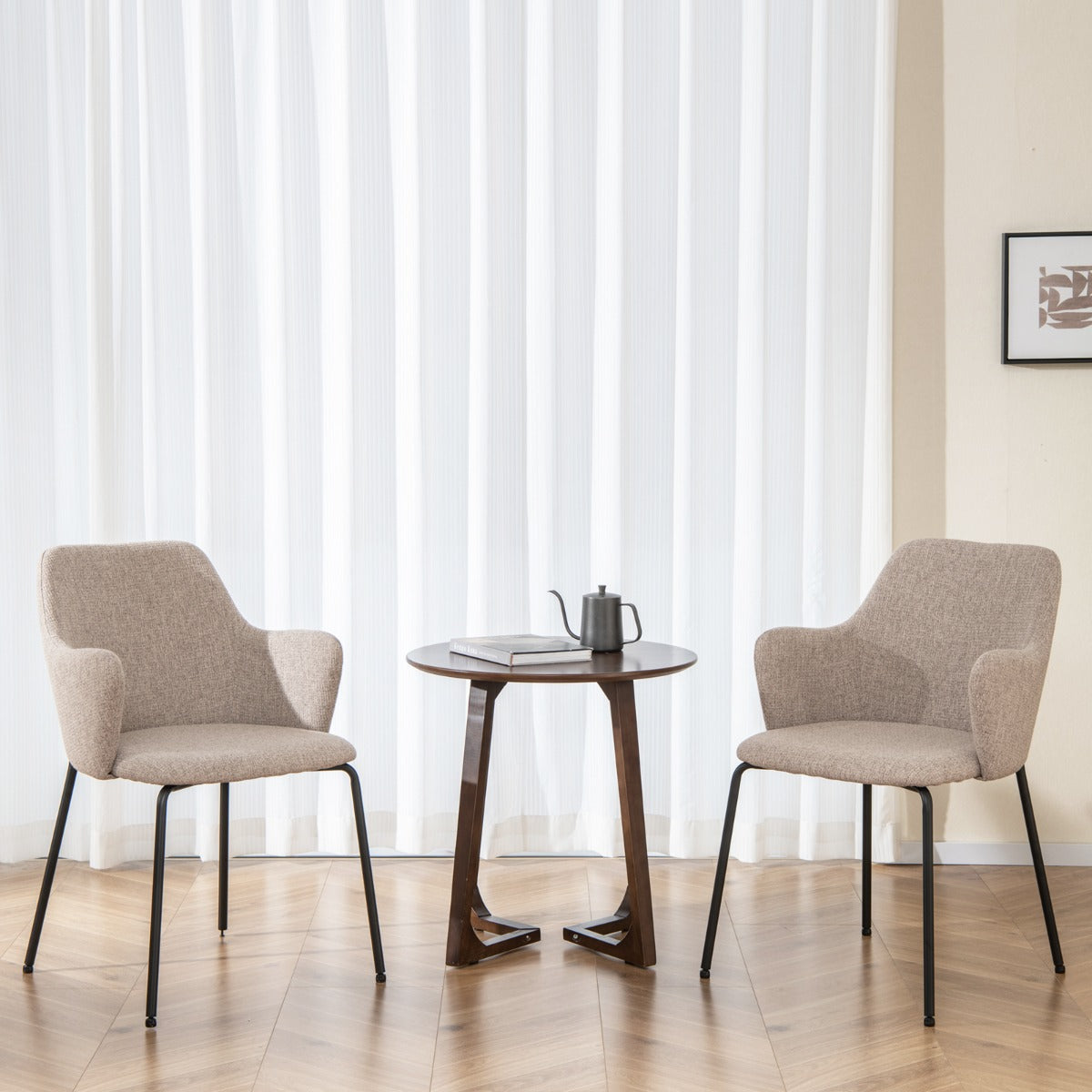Juego de 2 Sillas de Comedor con Respaldo Curvo Reposabrazos Anchos Estructura Duradera y Almohadillas Ajustables Carga 150 kg Beige