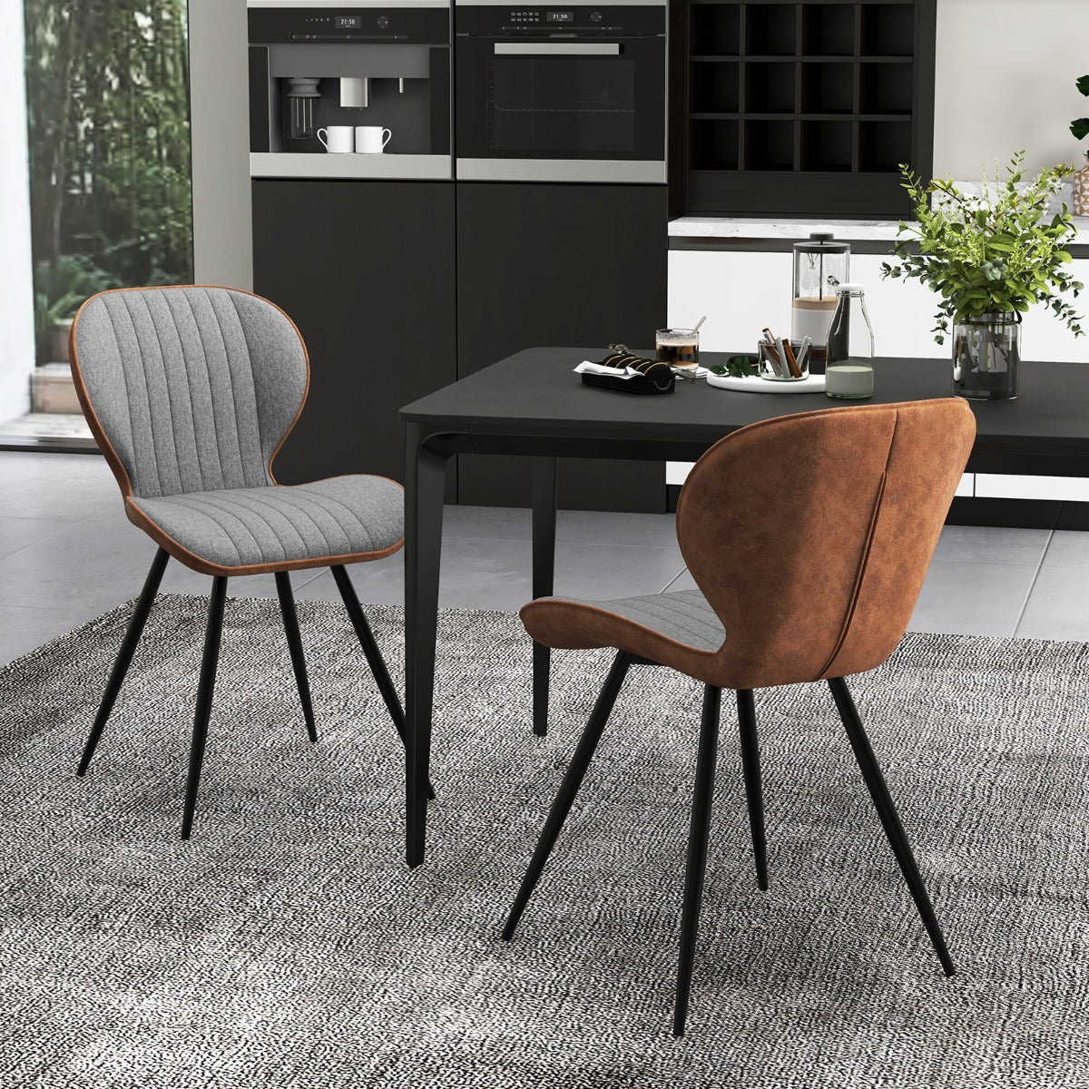 Juego de 2 Sillas Moderna de Cocina con Respaldo Curvo Asiento Almohadilla Antideslizante Estructura Patas de Metal Carga 150 kg Gris