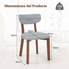 Juego de 2 Sillas Tapizadas de Comedor con Respaldo Marco de Madera Maciza de Caucho Cojín de Asiento Acolchado 51 x 47 x 82 cm Gris