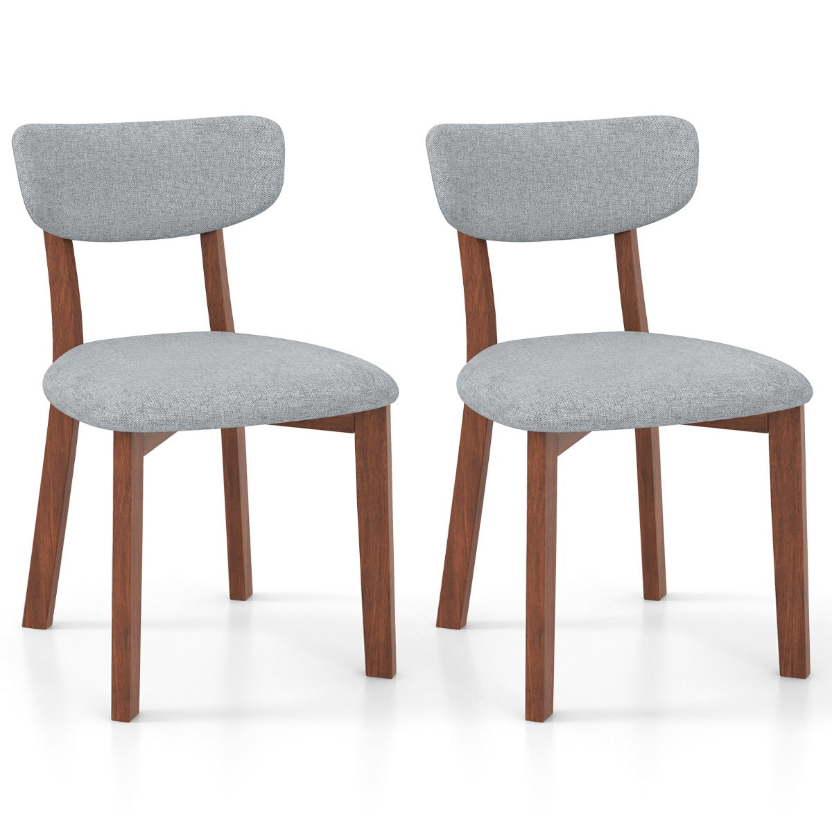 Juego de 2 Sillas Tapizadas de Comedor con Respaldo Marco de Madera Maciza de Caucho Cojín de Asiento Acolchado 51 x 47 x 82 cm Gris