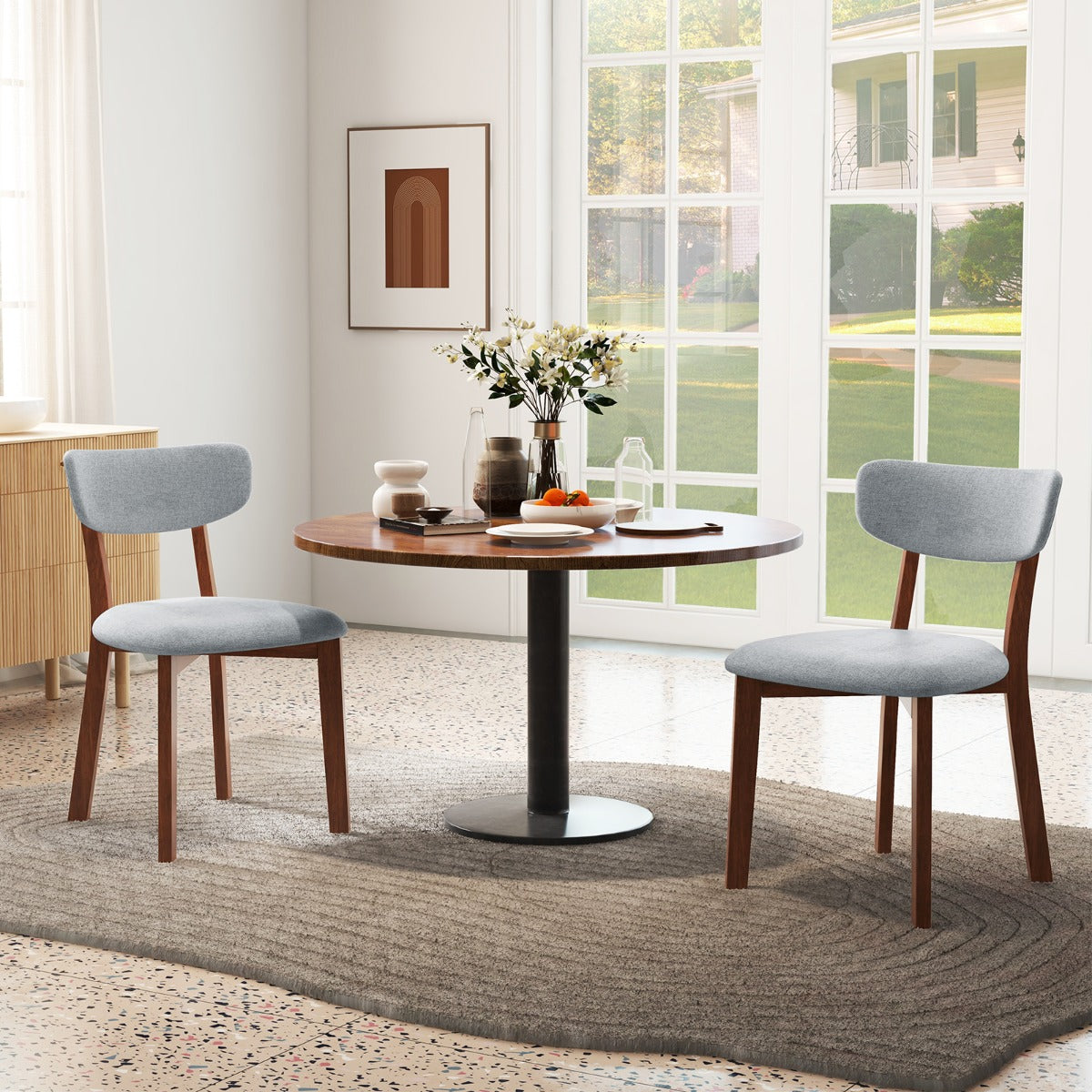 Juego de 2 Sillas Tapizadas de Comedor con Respaldo Marco de Madera Maciza de Caucho Cojín de Asiento Acolchado 51 x 47 x 82 cm Gris