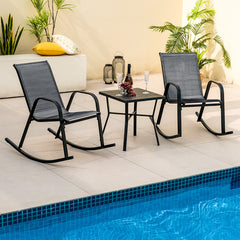 Juego de 2 Sillas Mecedoras Patio Ergonómicas Asiento de Textilene Balanceo Suave Carga 150kg para Terraza Jardín 91 x 62 x 86 cm Negro
