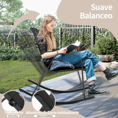 Juego de 2 Sillas Mecedoras Patio Ergonómicas Asiento de Textilene Balanceo Suave Carga 150kg para Terraza Jardín 91 x 62 x 86 cm Negro