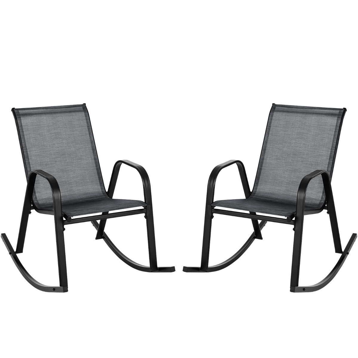 Juego de 2 Sillas Mecedoras Patio Ergonómicas Asiento de Textilene Balanceo Suave Carga 150kg para Terraza Jardín 91 x 62 x 86 cm Negro