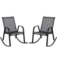 Juego de 2 Sillas Mecedoras Patio Ergonómicas Asiento de Textilene Balanceo Suave Carga 150kg para Terraza Jardín 91 x 62 x 86 cm Negro