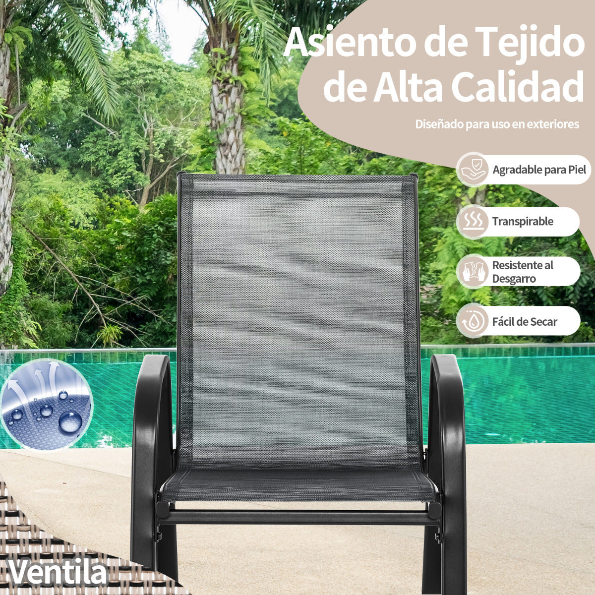 Juego de 2 Sillas Mecedoras Patio Ergonómicas Asiento de Textilene Balanceo Suave Carga 150kg para Terraza Jardín 91 x 62 x 86 cm Gris