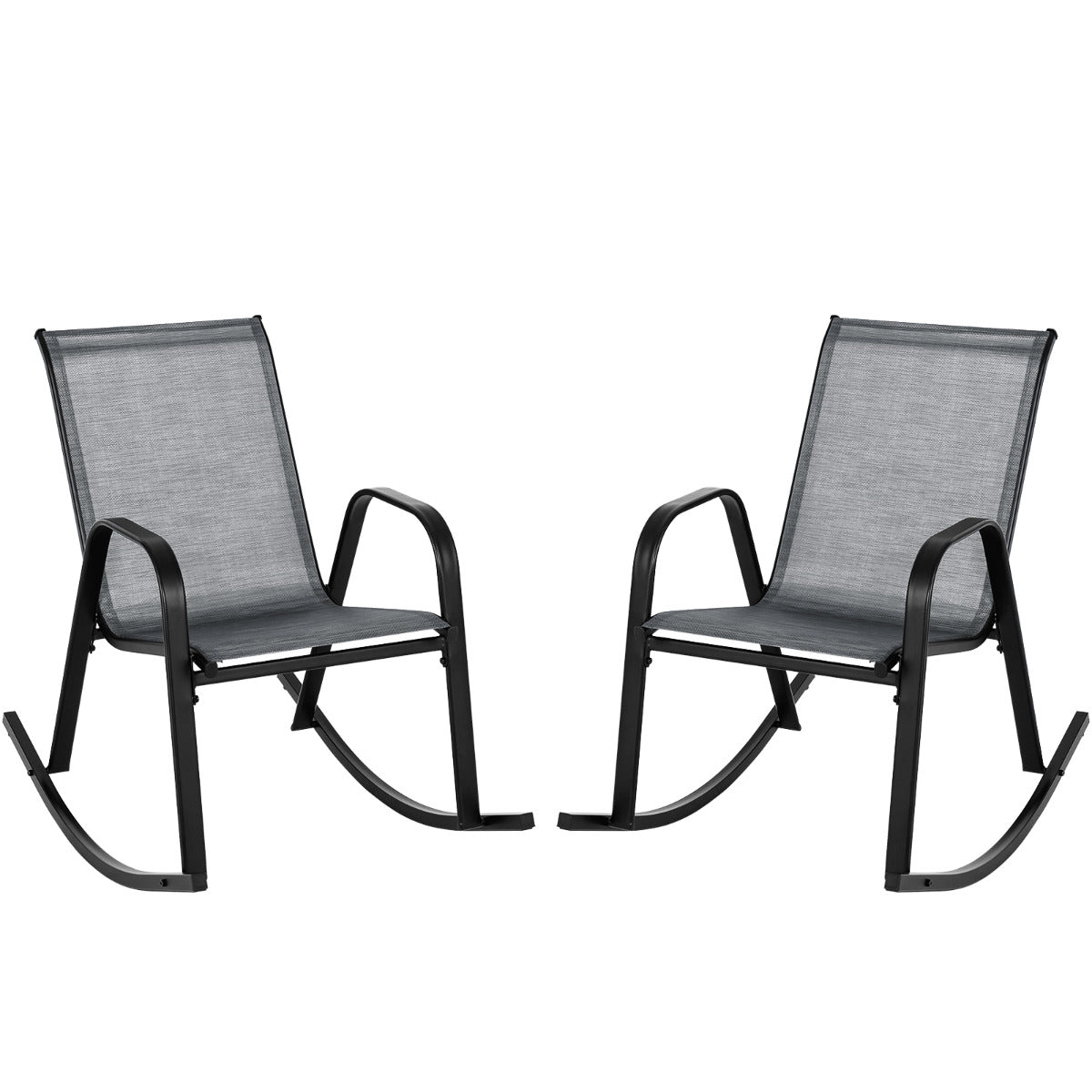 Juego de 2 Sillas Mecedoras Patio Ergonómicas Asiento de Textilene Balanceo Suave Carga 150kg para Terraza Jardín 91 x 62 x 86 cm Gris