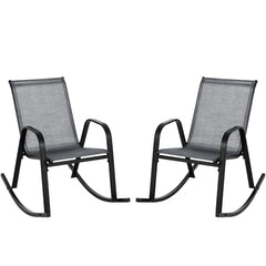 Juego de 2 Sillas Mecedoras Patio Ergonómicas Asiento de Textilene Balanceo Suave Carga 150kg para Terraza Jardín 91 x 62 x 86 cm Gris