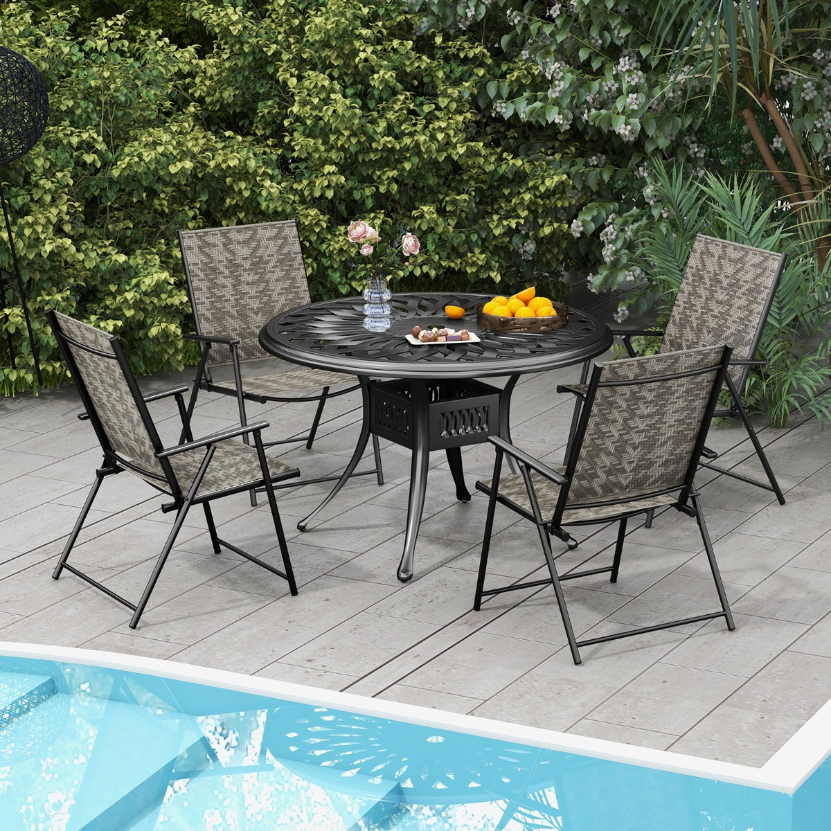 Juego de 2 Sillas Plegables de Mimbre para Patio con Reposabrazos Estructura de Metal para Jardín Patio Trasero 60 x 66 x 89 cm Gris