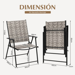 Juego de 2 Sillas Plegables de Mimbre para Patio con Reposabrazos Estructura de Metal para Jardín Patio Trasero 60 x 66 x 89 cm Gris