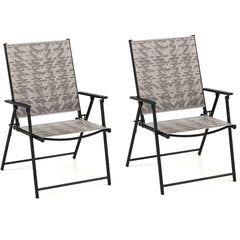 Juego de 2 Sillas Plegables de Mimbre para Patio con Reposabrazos Estructura de Metal para Jardín Patio Trasero 60 x 66 x 89 cm Gris