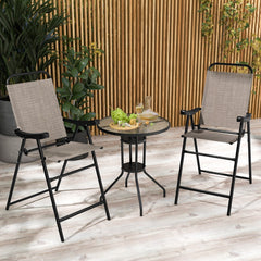 Juego de 2 Sillas Altas Plegable con Reposapiés Estructura de Metal para Balcón Jardín Piscina Terraza 56 x 76 x 112 cm Carga 150 kg Café