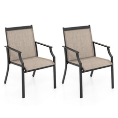 Juego de 2 Sillas de Comedor para Patio Porche con Asiento Transpirable Estructura de Metal Respaldo Alto y Apoyabrazos Ergonómicos Café