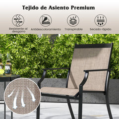 Juego de 2 Sillas de Comedor para Patio Porche con Asiento Transpirable Estructura de Metal Respaldo Alto y Apoyabrazos Ergonómicos Café
