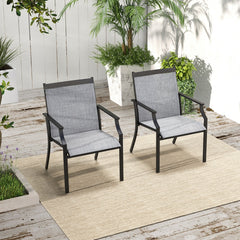 Juego de 2 Sillas de Comedor para Patio Porche con Asiento Transpirable Estructura de Metal Respaldo Alto y Apoyabrazos Ergonómicos Gris