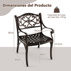 Juego de 2 Sillas de Patio de Aluminio Fundido con Asientos Curvos y Reposabrazos Sillas de Bistró de Metal 60 x 56,5 x 82 cm Bronce
