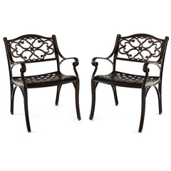 Juego de 2 Sillas de Patio de Aluminio Fundido con Asientos Curvos y Reposabrazos Sillas de Bistró de Metal 60 x 56,5 x 82 cm Bronce