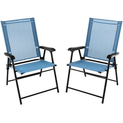 Juego de 2 Sillas Plegables para Patio Sillas Portátiles con Respaldo de Tela Marco de Metal para Terraza Piscina 65 x 60 x 93 cm Azul