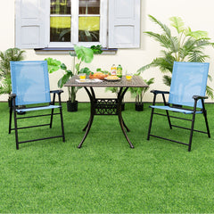 Juego de 2 Sillas Plegables para Patio Sillas Portátiles con Respaldo de Tela Marco de Metal para Terraza Piscina 65 x 60 x 93 cm Azul