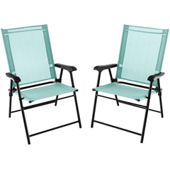 Juego de 2 Sillas Plegables para Patio Sillas Portátiles con Respaldo de Tela Marco de Metal para Terraza Piscina 65 x 60 x 93 cm Verde