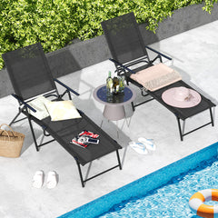 Juego de 2 Sillones Plegables con Respaldo de 6 Niveles Tela de Asiento Transpirable Marco de Metal para Patio 189 x 64 x 102 cm Negro