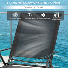Juego de 2 Sillones Plegables con Respaldo de 6 Niveles Tela de Asiento Transpirable Marco de Metal para Patio 189 x 64 x 102 cm Negro