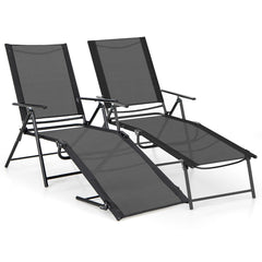 Juego de 2 Sillones Plegables con Respaldo de 6 Niveles Tela de Asiento Transpirable Marco de Metal para Patio 189 x 64 x 102 cm Negro
