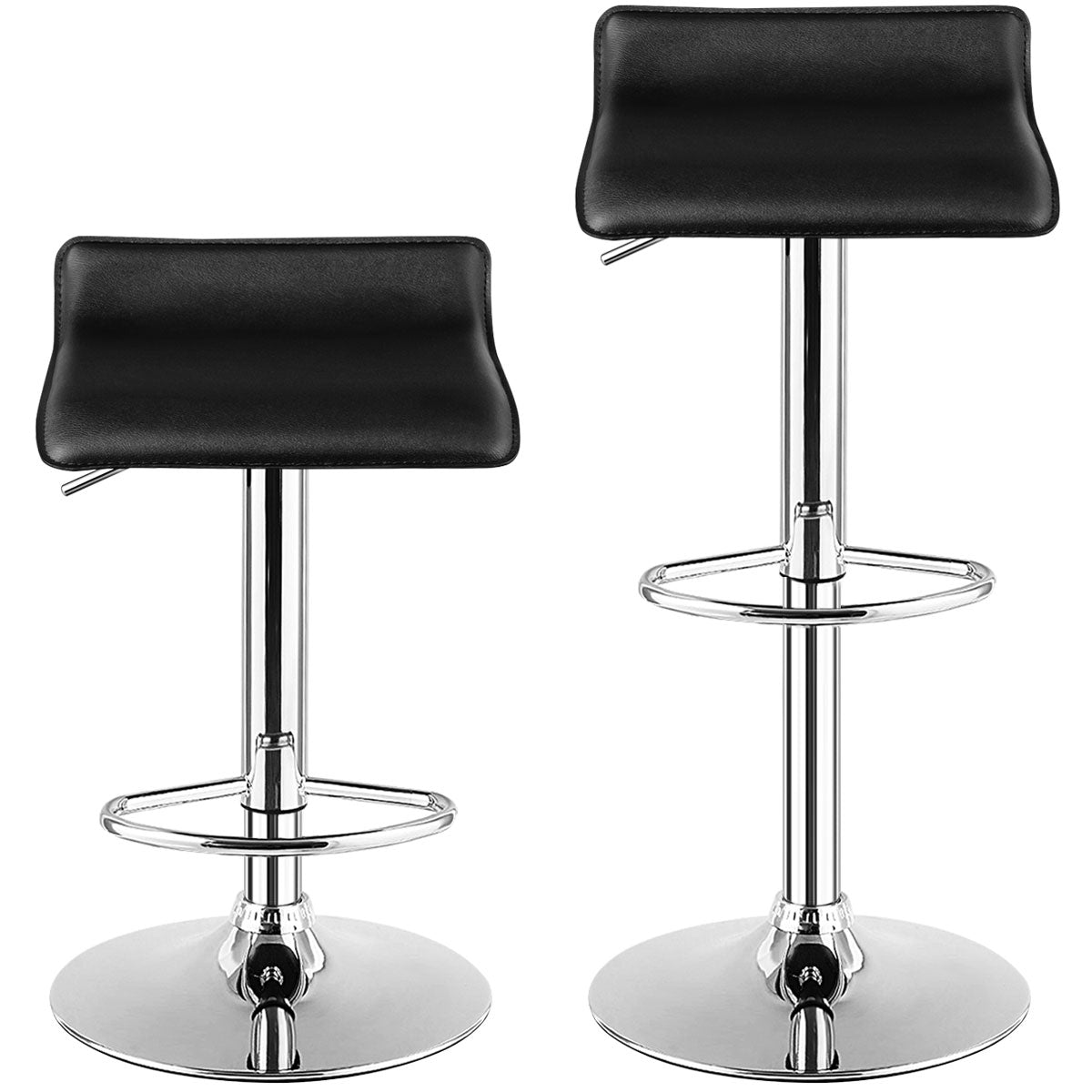 Juego de 2 Taburete Giratorio de Bar con Cuadradas Ajustables en Altura de Mostrador Cuero de PU Rotación de 360° Semirespaldo Negro