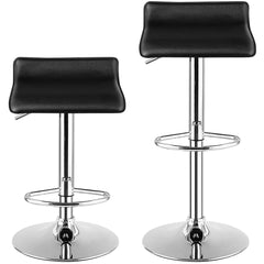 Juego de 2 Taburete Giratorio de Bar con Cuadradas Ajustables en Altura de Mostrador Cuero de PU Rotación de 360° Semirespaldo Negro