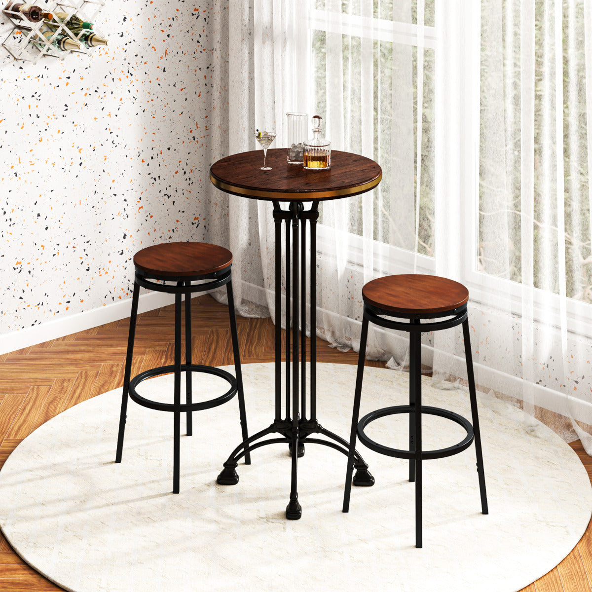 Juego de 2 Taburetes de Bar con Giro de 360° Ajustables en Altura de 74/61 cm de Metal Pesado con Reposapiés Sillas de Cocina Comedor