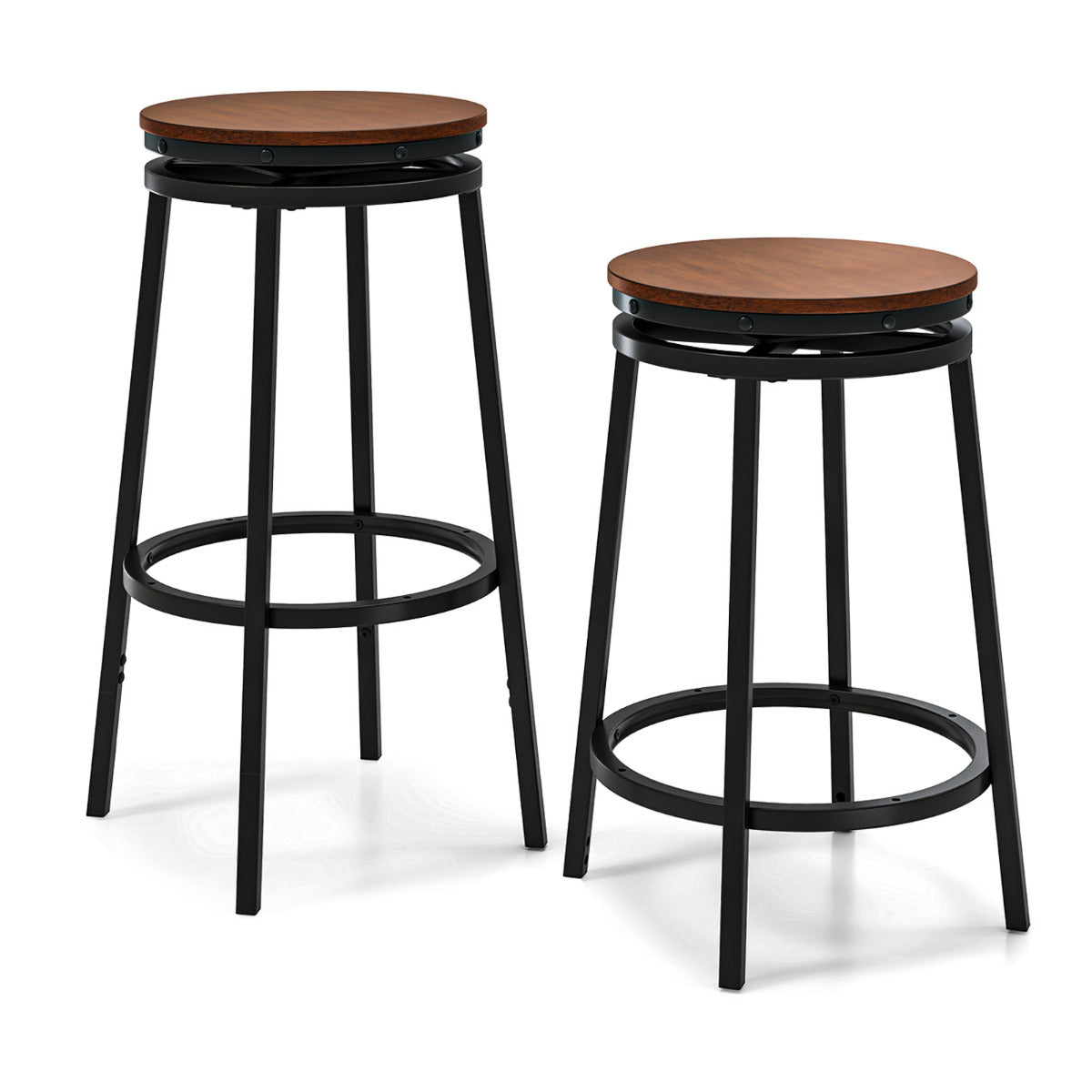 Juego de 2 Taburetes de Bar con Giro de 360° Ajustables en Altura de 74/61 cm de Metal Pesado con Reposapiés Sillas de Cocina Comedor