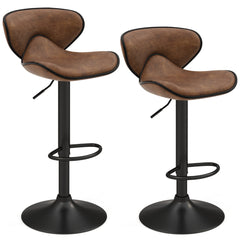 Juego de 2 Taburetes de Bar Giratorios de Altura Ajustable Sillas Tapizadas con Respaldo de Comedor con Marco Metálico para Bar Cocina